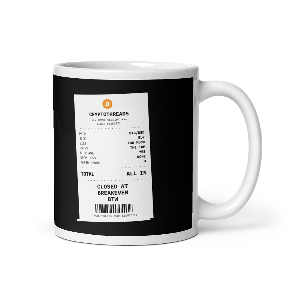 BTC “Closed At Breakeven Btw” Receipt Mug