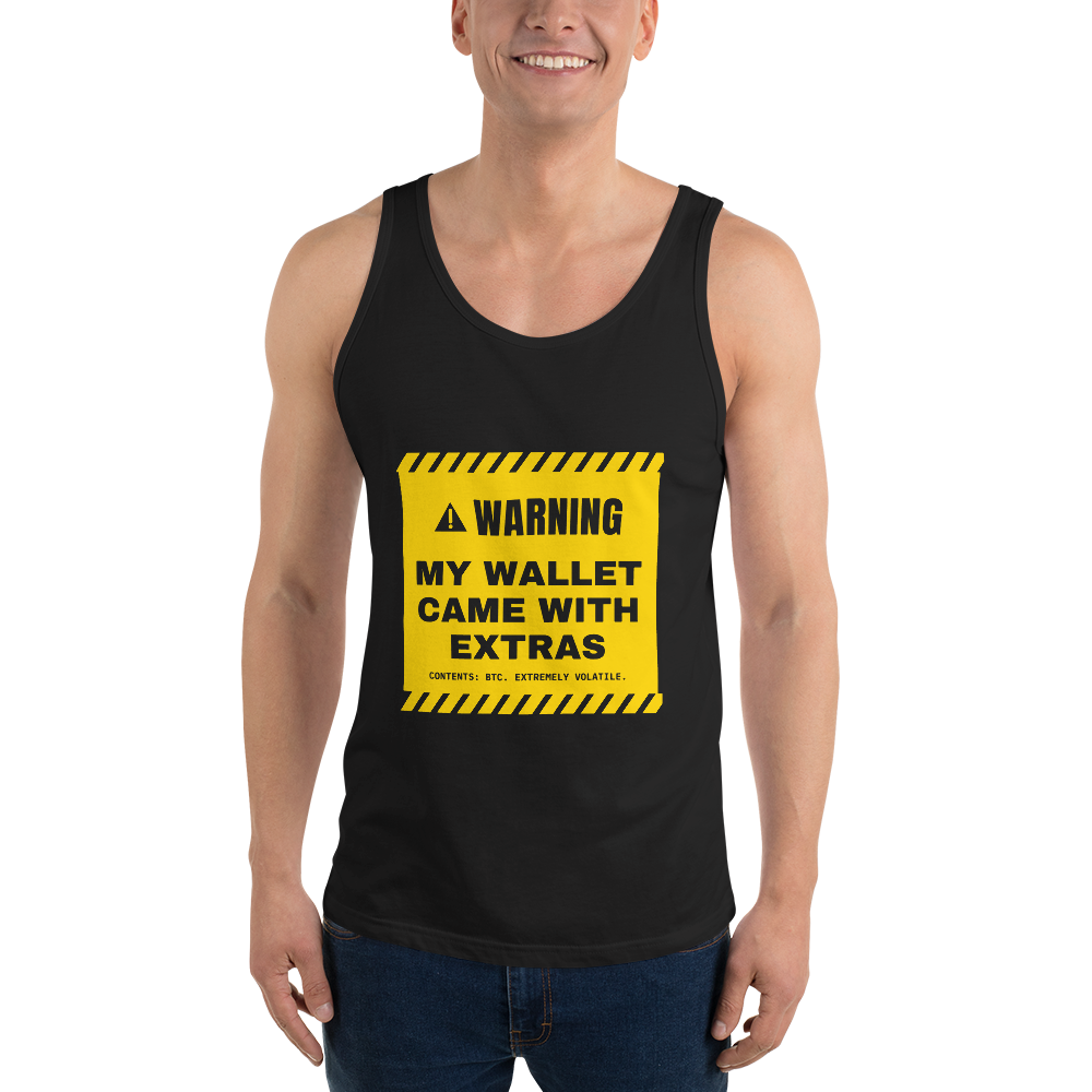 BTC “My Wallet Came With Extras” Warning label Tank Top
