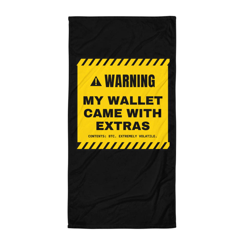 BTC “My Wallet Came With Extras” Warning label Beach Towel