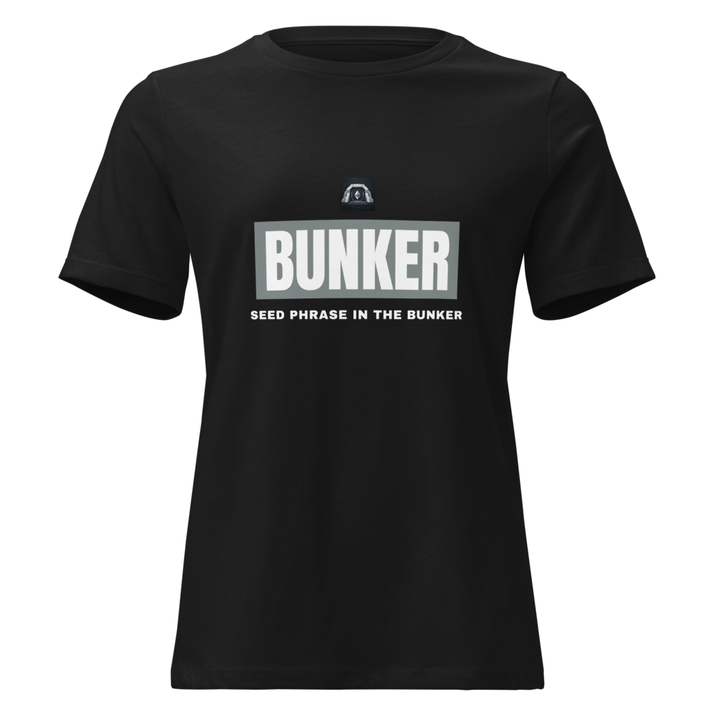 BUNKER “Seed Phrase In The Bunker” Box logo Women's Relaxed Tee