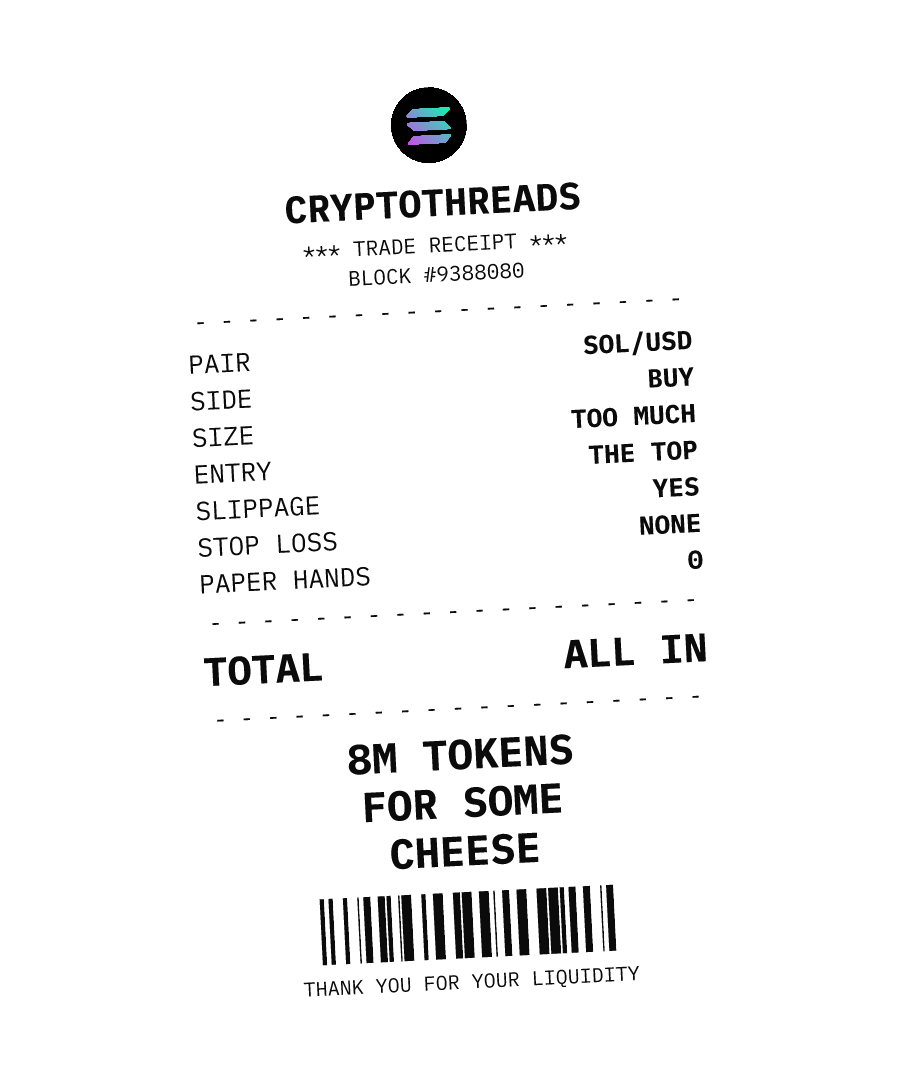 SOL “8M TOKENS FOR SOME CHEESE” design