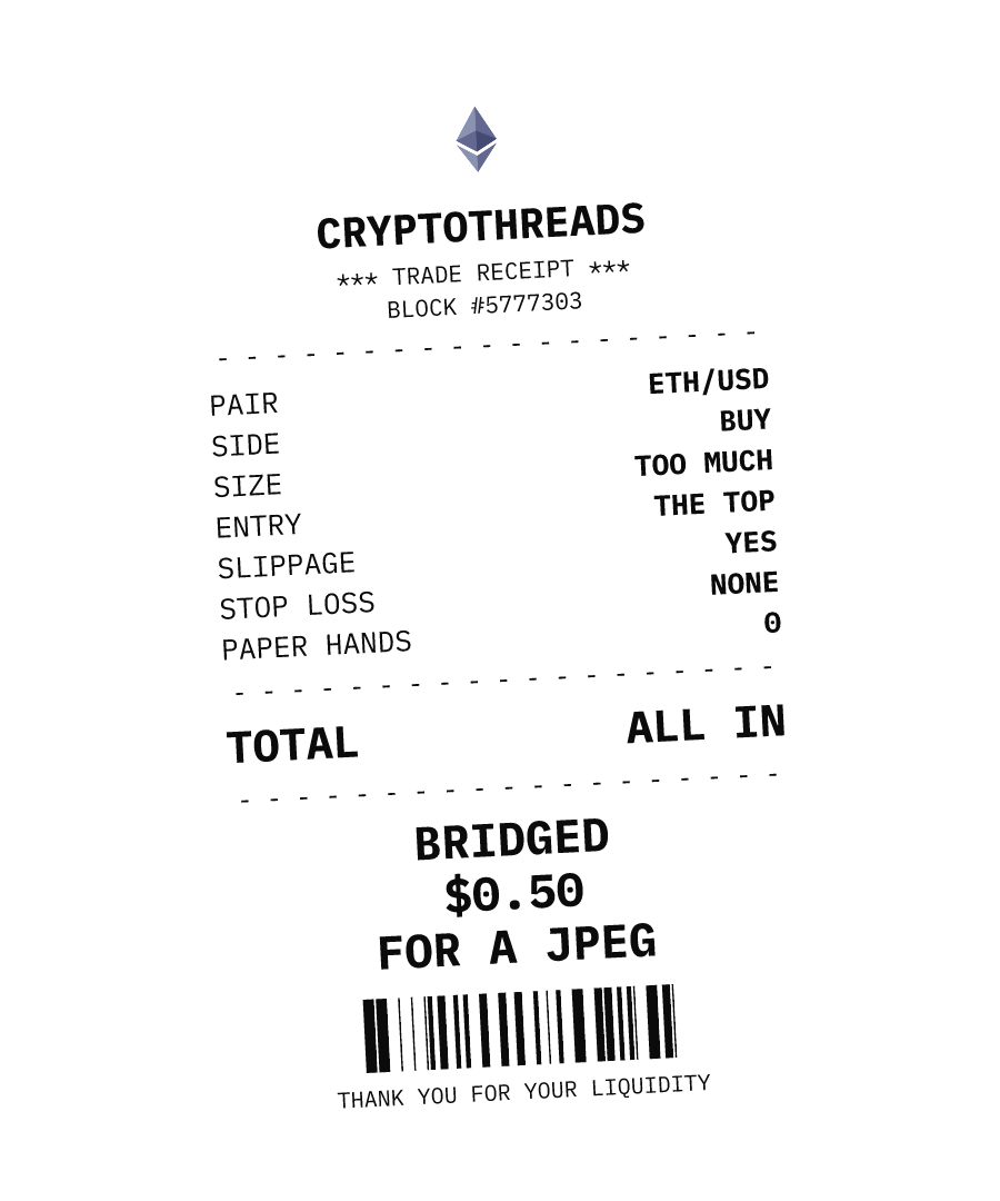 ETH “BRIDGED $0.50 FOR A JPEG” design