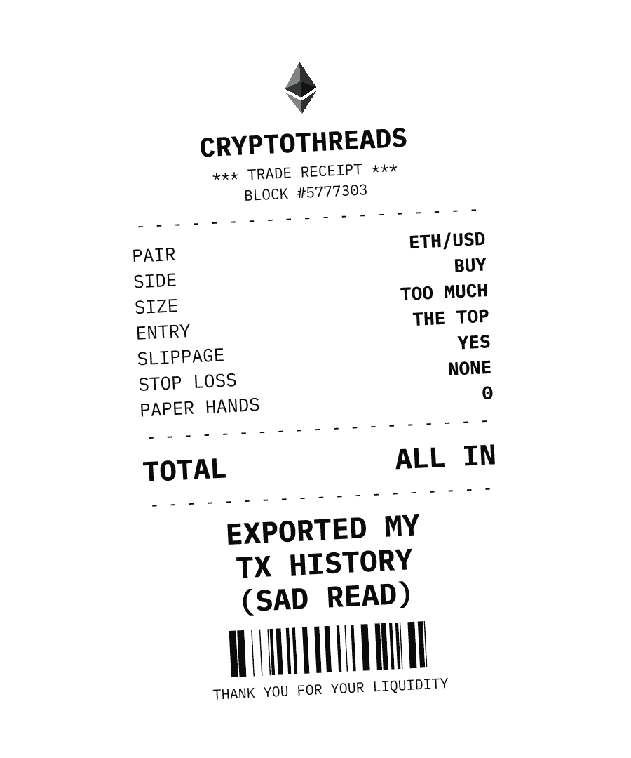 ETH “EXPORTED MY TX HISTORY (SAD READ)” design