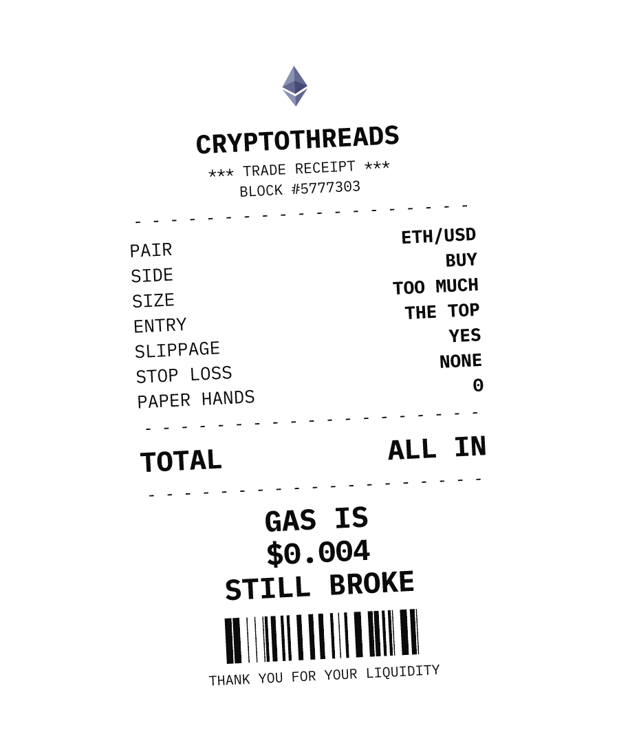 ETH “GAS IS $0.004 STILL BROKE” design