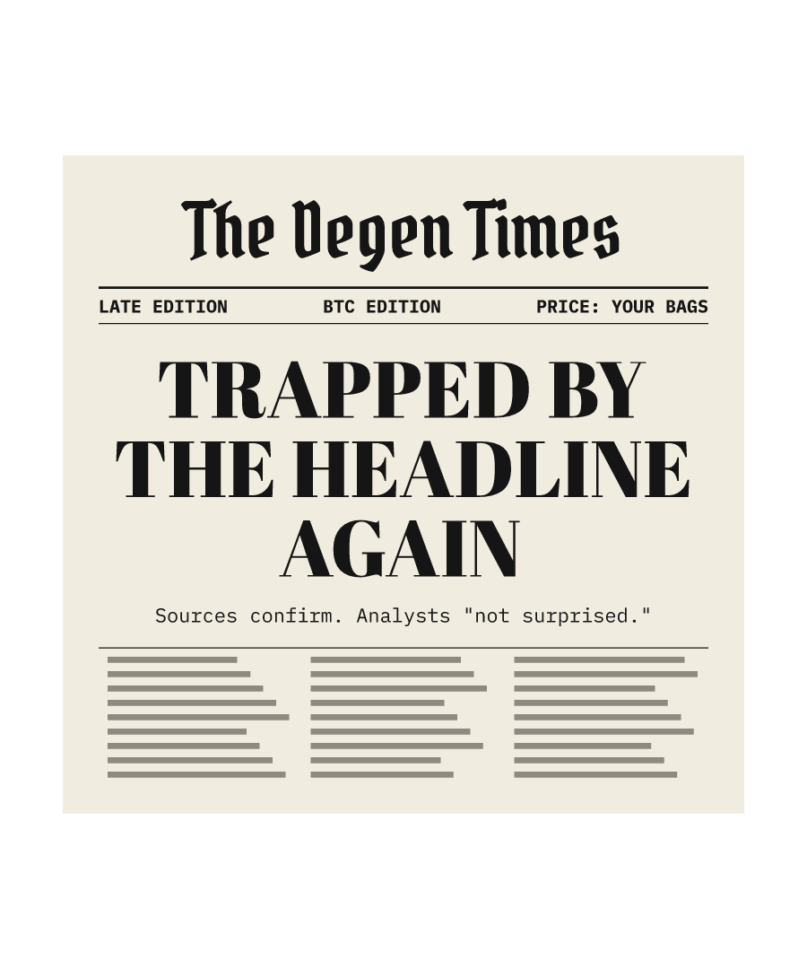 BTC “TRAPPED BY THE HEADLINE AGAIN” design